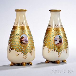 Pair of Jeweled Coalport Porcelain Vases