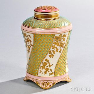 Jeweled Coalport Porcelain Tea Canister and Cover