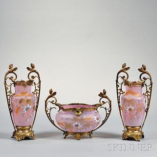 Late Victorian Opalescent Glass Three-piece Garniture