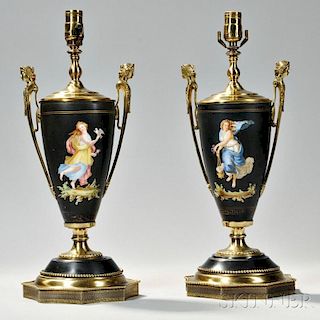 Pair of Empire-style Hand-painted Porcelain Vases