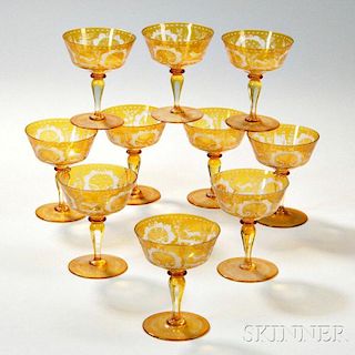 Ten Bohemian Amber Glass Sherbets