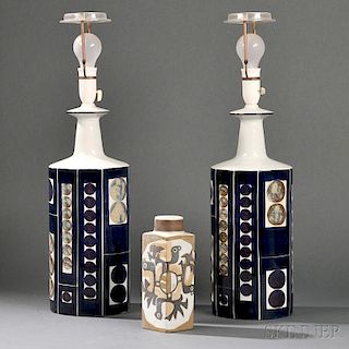 Pair of Royal Copenhagen Lamps and a Vase