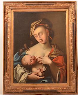 18th/19th C. European Mother & Child Painting.