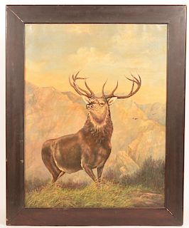 Bull Elk Oil on Canvas Painting.