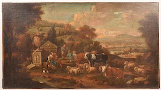 18th C. Dutch School Painting of Pastoral Scene.