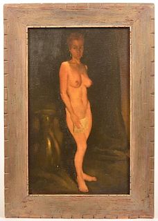 Oil on Canvas Portrait of a Nude signed E. Shinn.