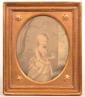 19th Century Watercolor Painting of a Girl.