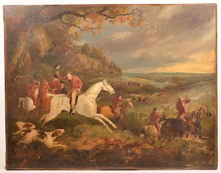 19th Century Oil on Canvas Fox Hunt Painting.