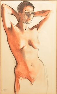 E. Shinn 1928 Watercolor Portrait of a Nude.