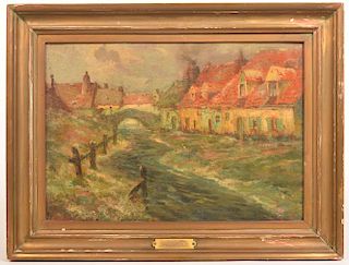 E.H Cauchois Normandy Mill Stream Painting.