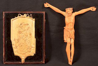 Two Religious Carved Ivory Items.