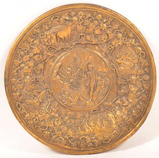 19th Century brass Plate with Embossed Scenes.