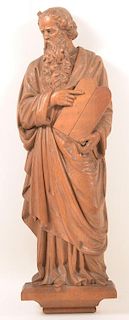 Carved Oak Figure of Moses Holding a Tablet.