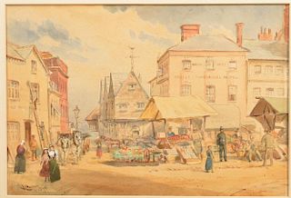 J. Corden Watercolor of an English Street Scene.