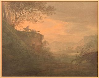 William Payne Watercolor of a Valley Landscape.