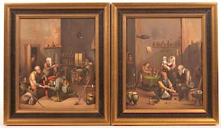 Two 19th Cent. Continental Oil on Tin Paintings.