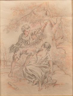 French Pencil and Red Chalk Courting Scene.