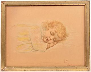 Watercolor & Pastel Painting of a Sleeping Child.