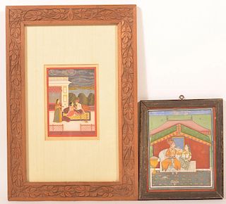 2 Oil  Paintings of Mughal Courting Scenes.