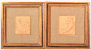 2  French School Red Chalk on Paper Drawings.