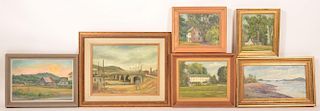 Six J. Cashore Oil Paintings of Buildings.