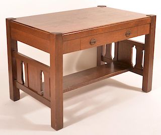 Arts and Crafts Oak Single Drawer Library Table.