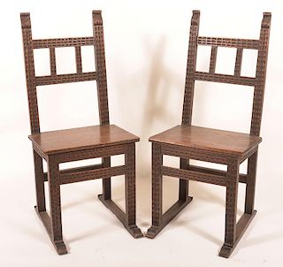 Pair of English Art and Crafts Oak Sidechairs.