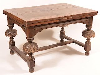 Continental Oak Stretcher Base Dinning Table.