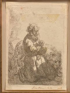 Rembrandt St. Jerome in Prayer Etching, C. 1635.