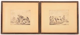 Two Dirck Stoop Etchings, Figures with Horses.