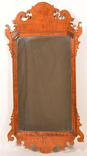 Chippendale Style Tiger Maple Wall Mirror.