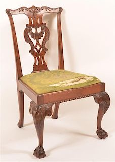 Chippendale Style Mahogany Carved Sidechair.