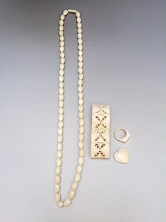 FOUR PIECES OF VINTAGE CHINESE NECKLACE, BRACELET, RING AND PENDANT