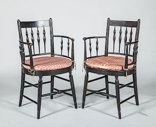 Regency Black Painted and Caned Armchair