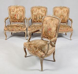 Set of Four Louis XV Style Giltwood Fauteuils en Cabriolet