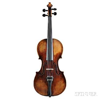 Violin, labeled Petrus Joannes Mantegatia fecit Me / diolani in Via S. Margaritae 1785, length of back 356 mm, with case bearing plaque