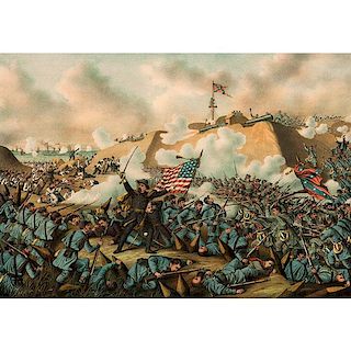 Capture of Fort Fisher, Civil War Chromolithograph by Kurz & Allison 