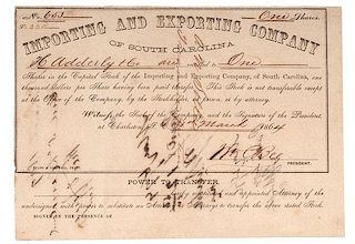 Importing & Exporting Company of South Carolina, Confederate Blockade Runner Bond, 1864 