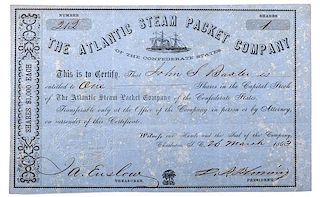 The Atlantic Steam Packet Co. of the Confederate States, Blockade Runner Bond, 1863 