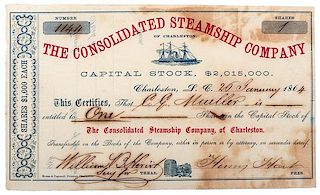 The Consolidated Steamship Company of Charleston, Confederate Blockade Runner Bond, 1864 