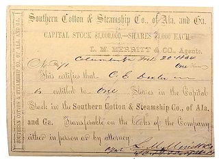 Southern Cotton & Steamship Co. of Ala. and Ga., Confederate Blockade Runner Stock, 1864 