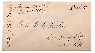 Civil War Confederate Cover Addressed to Colonel C.F. Fisher, KIA at Bull Run and Namesake of Fort Fisher 