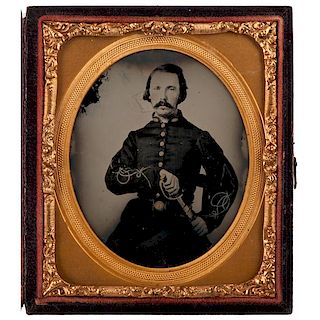 Sixth Plate Ambrotype of Armed Confederate 2nd Lieutenant 