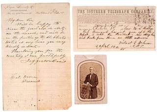 Jefferson Davis, CDV and Autograph Letter Signed, Plus Telegram Regarding Davis' Arrival in Charleston, 1863 