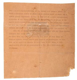 World War II, Original Cable from Reims Announcing the German Military's Unconditional Surrender, May 7, 1945