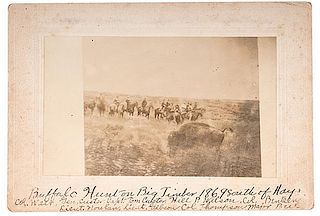 Custer and Members of 7th US Cavalry on Buffalo Hunt and Custer at Camp, 1869, Copy Photographs 