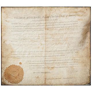 Thomas Jefferson and James Madison, Signed Land Grant Issued for Military Service, 1804 
