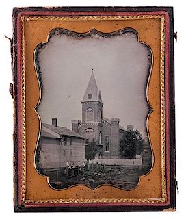 Half Plate Daguerreotype of First Presbyterian Church & Adjacent Property on First Street, Niagara Falls, New York 