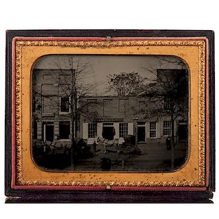 Fine Quarter Plate Ambrotype Capturing Early Street View of Tuscaloosa, Alabama, Including Perkins & Cobbs Dry Goods Store 
