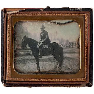 Sixth Plate Outdoor Daguerreotype of Identified Midwestern Doctor on Horseback 
